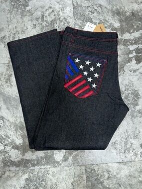 Vintage Ablanche Men's Dark Denim Jeans with Stars & Stripes Pocket